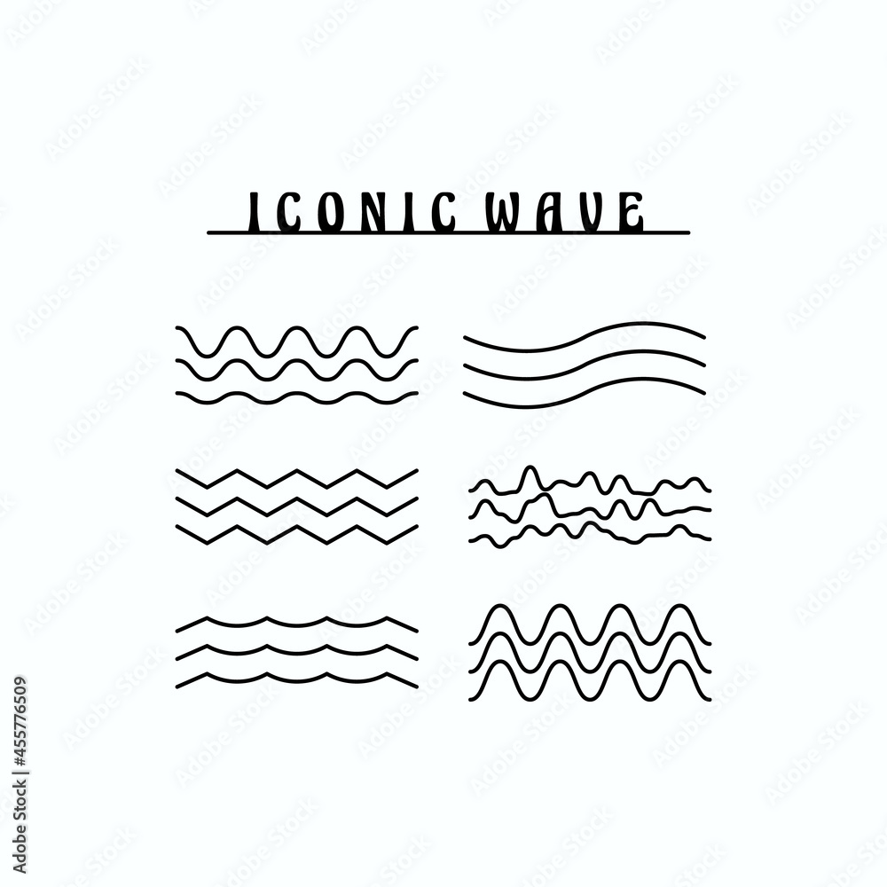 set ocean sea line art waves vector illustration flat simple icons symbols