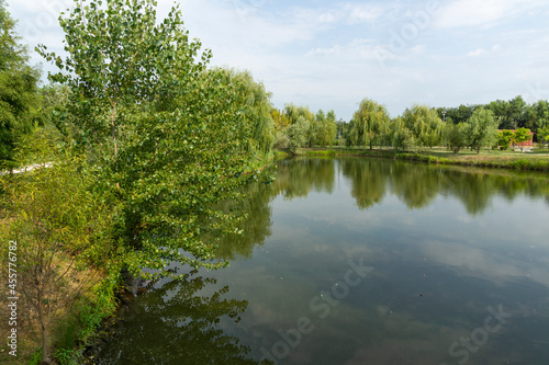 Gandens and lake of Mogosoaia Palace near city of Bucharest, Romania