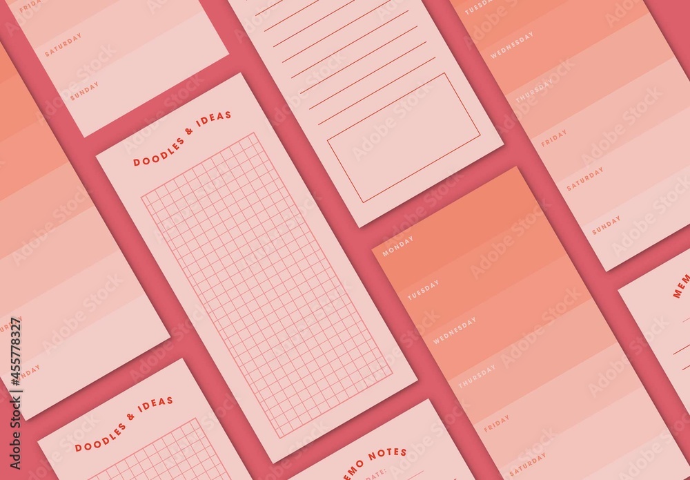 Set of Planners with Pink and Orange Accents Stock Template | Adobe Stock