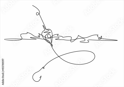 vector illustration of Fishing float floating in the water.continuous line vector drawing.