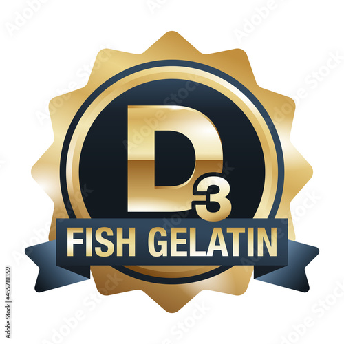 Vitamin D3. Fish Gelatin, golden icon for labeling
