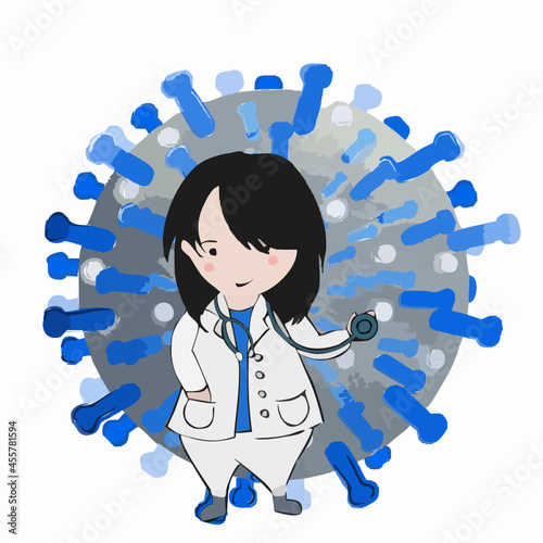 vector illustration of a doctor struggling with the flu