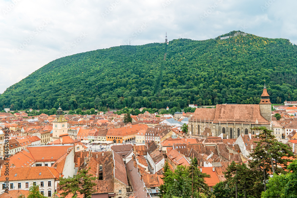 Top view of the old town of Brasov in Romania