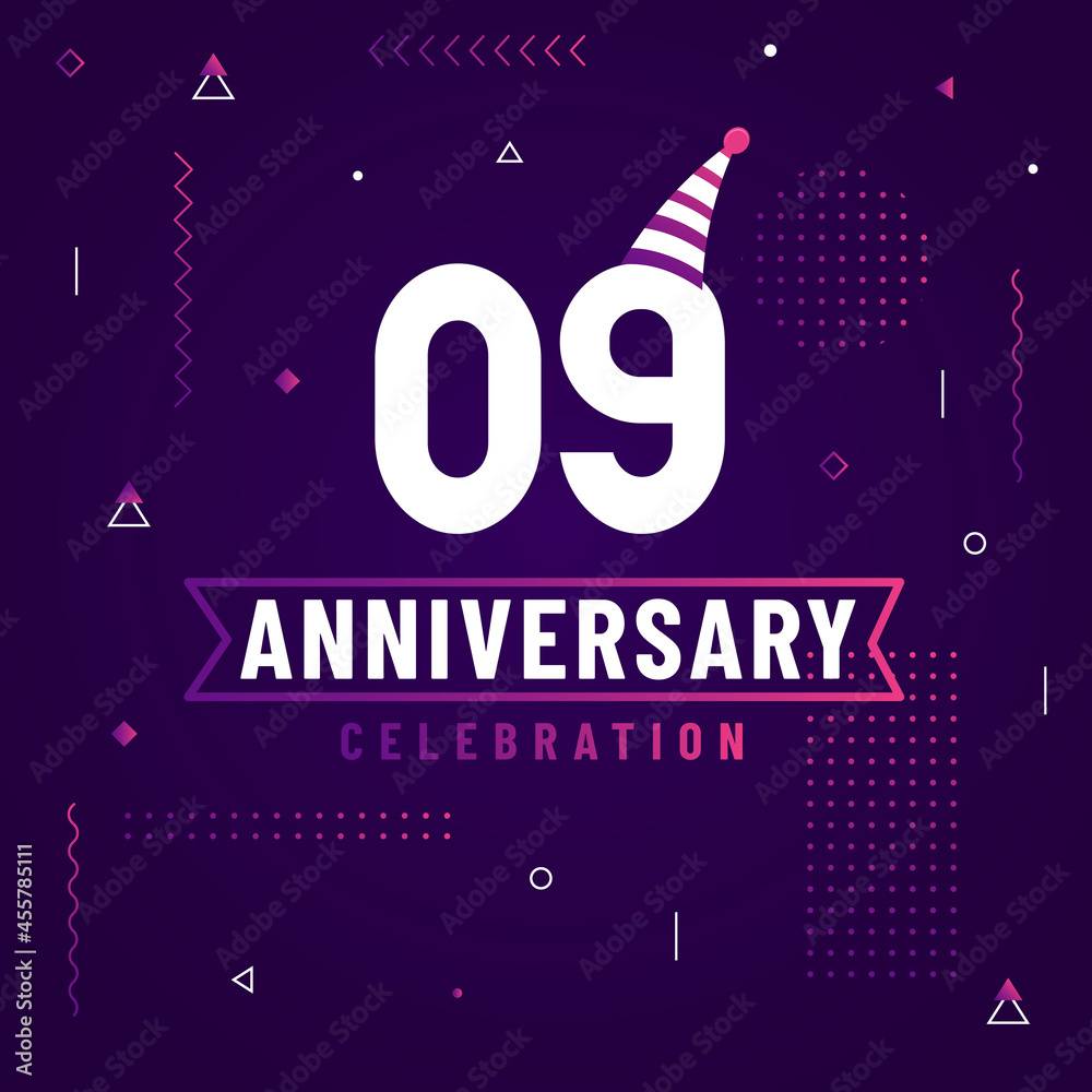 9 years anniversary greetings card, 9 anniversary celebration background free vector.