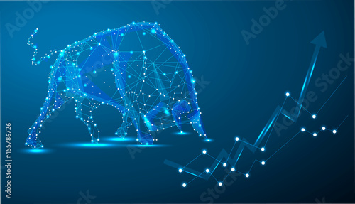 Stock exchange trading banner. The bulls struggle. Equity market concept illustration. Abstract image in the form of a starry sky or space, consisting of points, lines, and shapes.