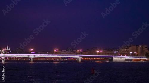 Saint-Petersburg drawbridge opening on Neva river timelapse, tourism on boats, water travel and trip