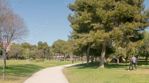 Valencia Spain Turia run park hyperlapse, resort sity, activities and walking family with childrens 4K