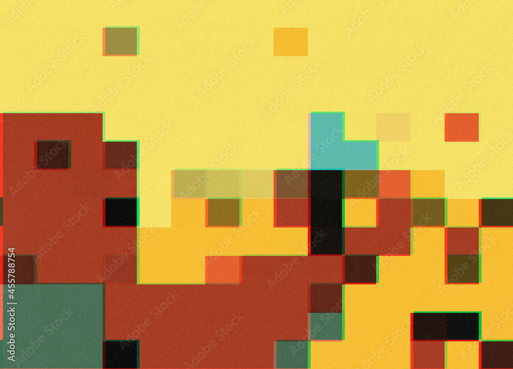 Minimal Red And Yellow Pixel Composition Stock Photo | Adobe Stock
