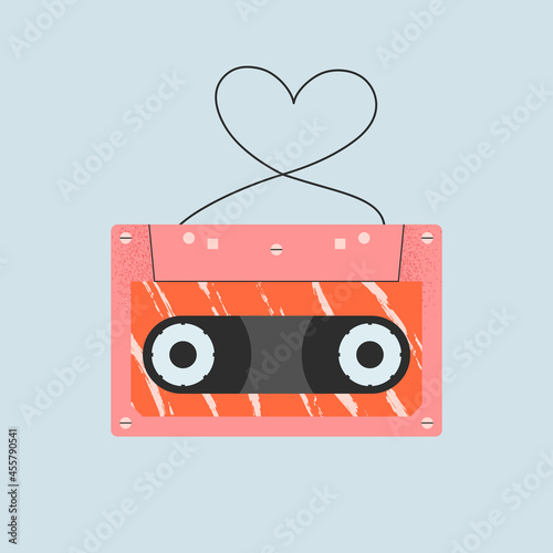 Vintage tape cassette in trendy style. Listening to music, song, playlist concept. Stereo sound, retro mixtape, audio record for 80s, 90s. Isolated vector illustration