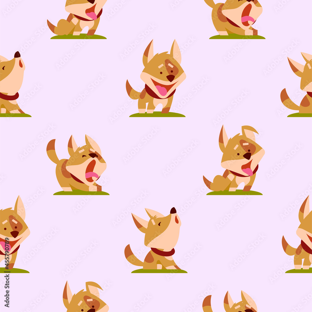 Pattern with funny dogs on a light pink background. Vector illustration. Pattern with funny dogs on a light pink background. Vector illustration.