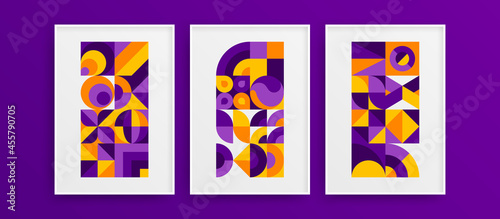 Minimalistic isolated geometric shapes vector design concept bundle. Colorful amazing wall art template set.