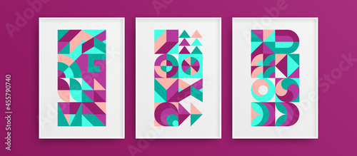 Isolated amazing mural decor layout set. Multicolored creative flat shapes design vector concept composition.