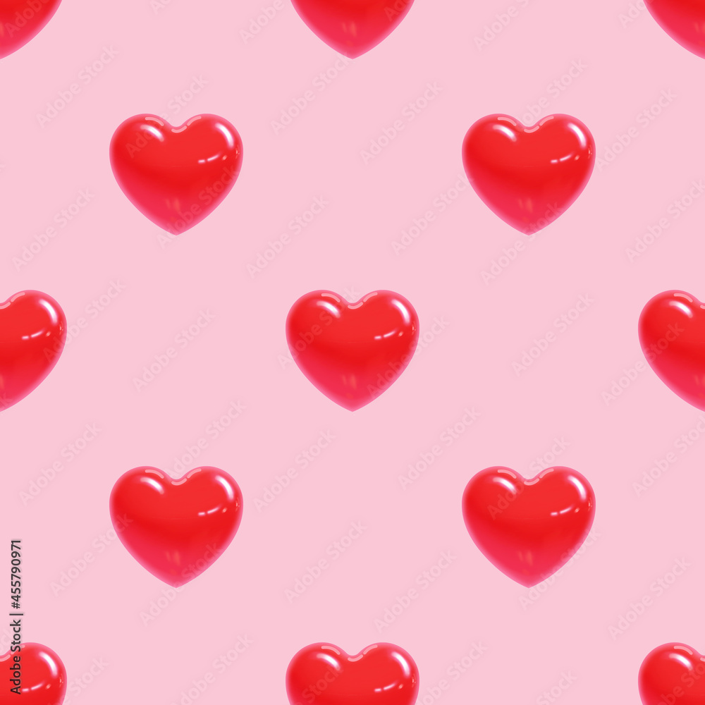 Pattern of cute red hearts for Valentine's Day in a realistic style. Vector illustration.