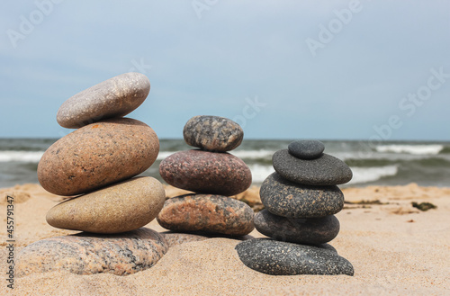 A pile of stones stacked on the beach