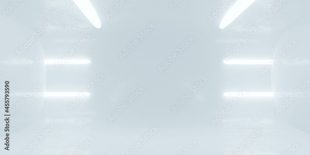 Abstract empty white interior futuristic studio room 3d render illustration