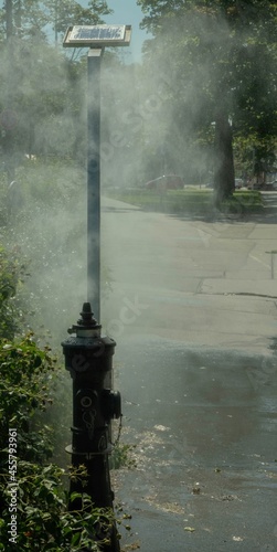 fire hydrant and refreshing water spry on a summer street in Vienna