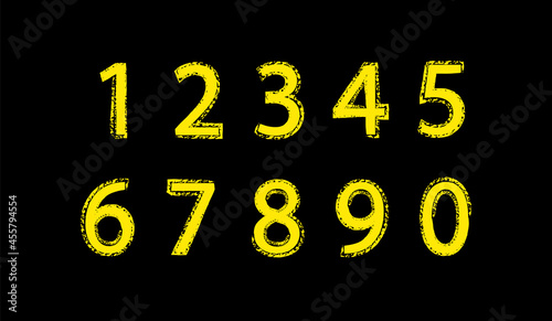 Set of neon numbers. Grunge brush numbers.