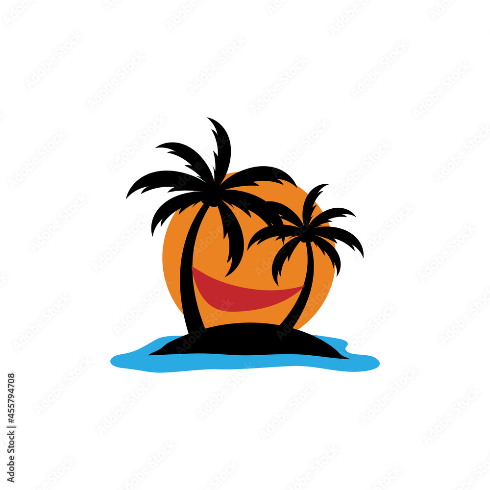 Palm tree sunset icon design template isolated illustration Palm tree sunset icon design template isolated illustration