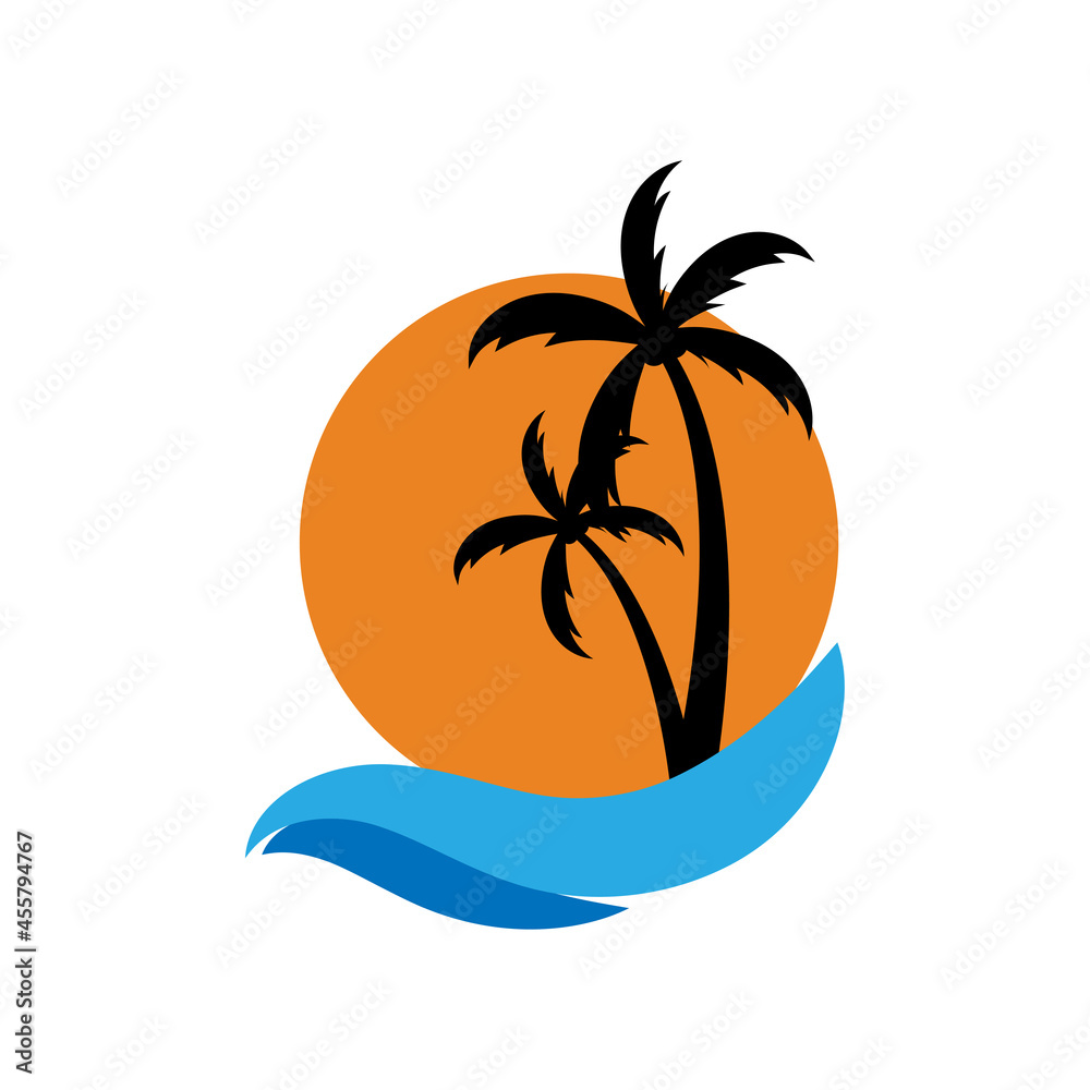 Palm tree sunset icon design template isolated illustration