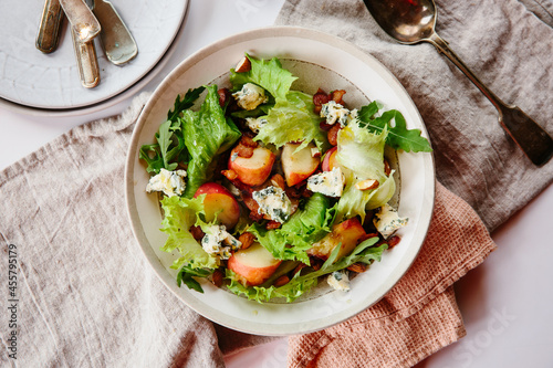 peach, almond and blue cheese salad photo