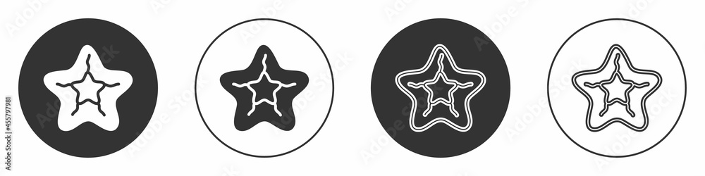 Black Starfish icon isolated on white background. Circle button. Vector Black Starfish icon isolated on white background. Circle button. Vector