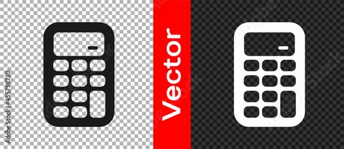 Black Calculator icon isolated on transparent background. Accounting symbol. Business calculations mathematics education and finance. Vector