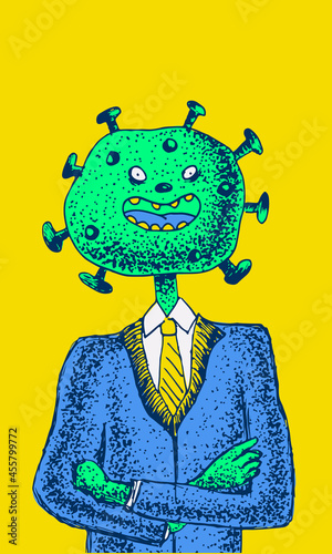 Coronaviruscovid-19 personification. A virus wearing suit. photo