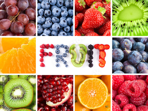 Fototapeta Naklejka Na Ścianę i Meble -  Fruits. Background of mixed ripe fruits and berries. Fresh food
