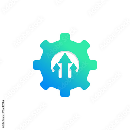 Technology Concept Icon. Cogwheel and Arrow up Symbol. Upgrade Setting Logo Design Template Element