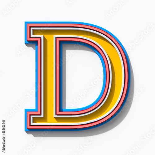 Slab serif colorful outlined font with shadows Letter D 3D