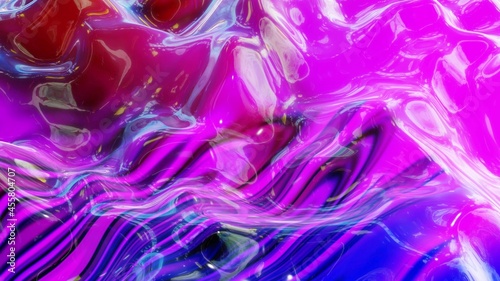 Liquid pattern like waves. 3D stylish abstract multicolor bg of wavy surface like brilliant liquid marble with beautiful gradient colors. Trendy colorful fluid. 3d render