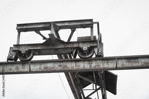 Large crane telpher on rails for unloading and loading. photo