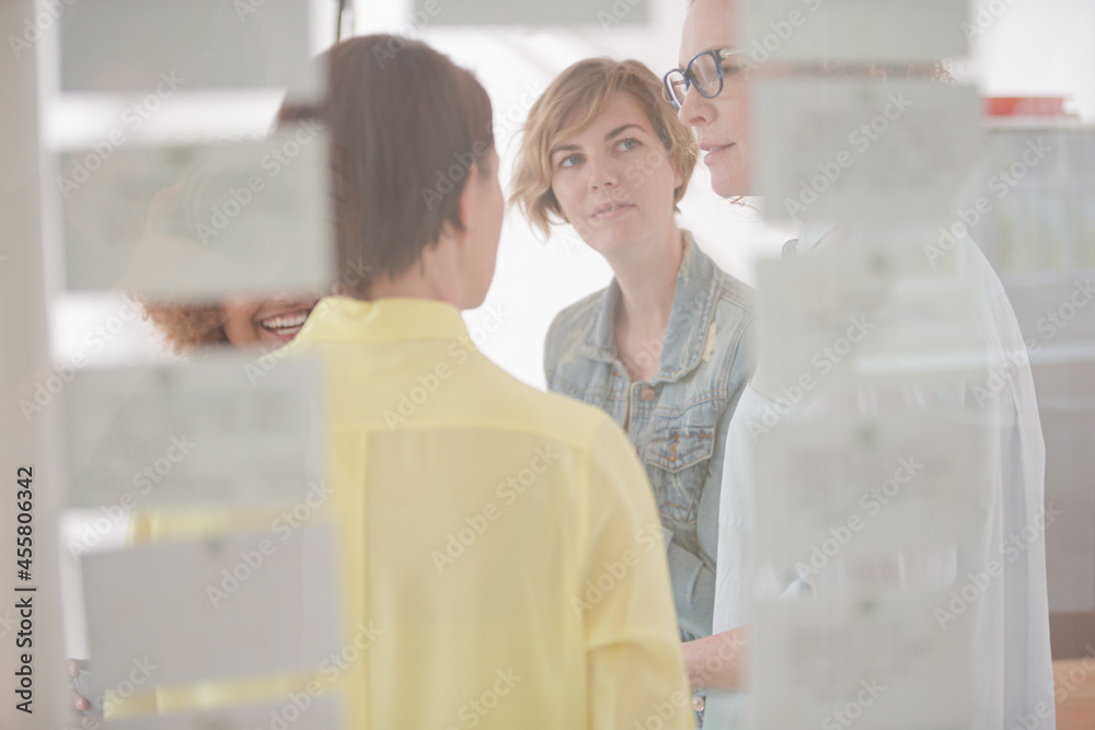 Fototapeta premium Women talking and smiling in office