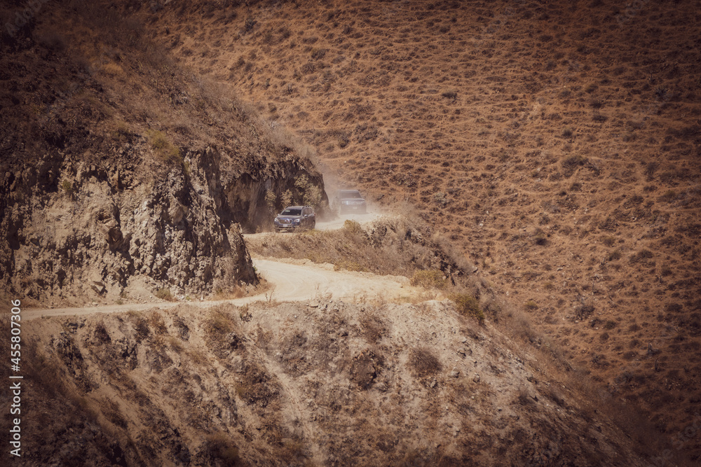 Overland camping roadtrip in the andes mountains of Lima, Peru Stock