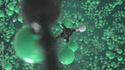 Halothane molecule. Conceptual molecular model. Chemical looping 3d animation photo