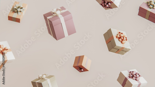 Levitating gift packages in warm colors photo