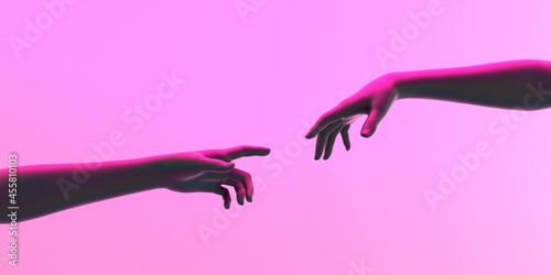 Foto Modern 3d illustration with two hands about to touch each other