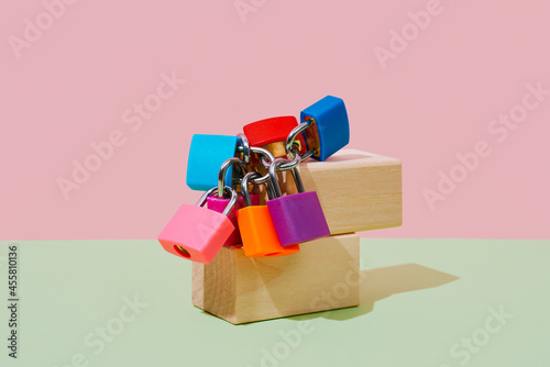interlaced colorful padlocks photo