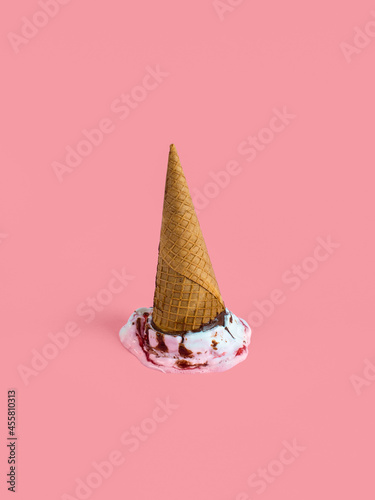 Colorful surrealist still life with melting ice cream