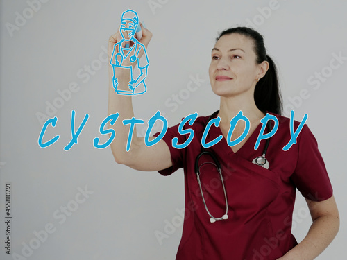 GP writing CYSTOSCOPY on screen by a blue pen photo