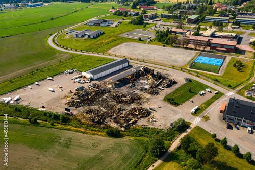 burnt down warehouse building