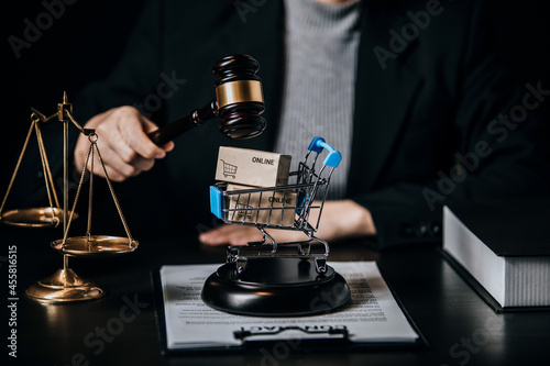 Canvas Print Law firm office, close up view of businesswoman or female lawyer consulting abou