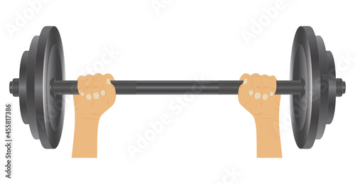 Barbell in hand.