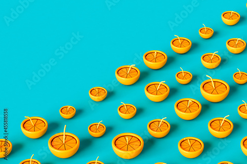 3D render of an orange with a straw with copyspace photo