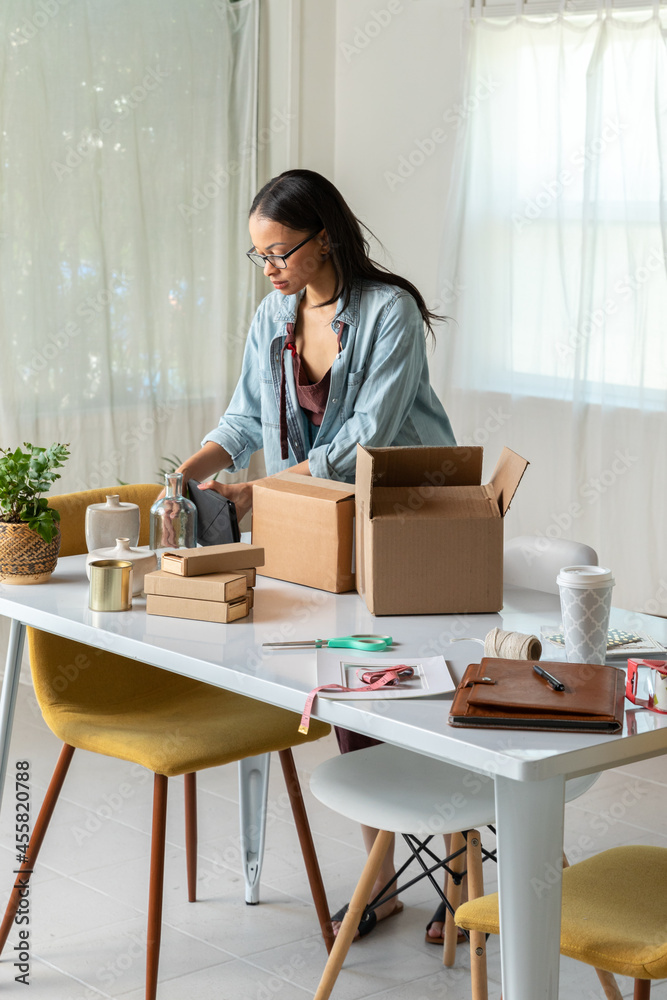 Woman Works at Home Office Work Station Woman Works at Home Office Work Station