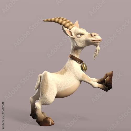 3D-illustration of a cute and funny cartoon goat pushing something. isolated rendering object