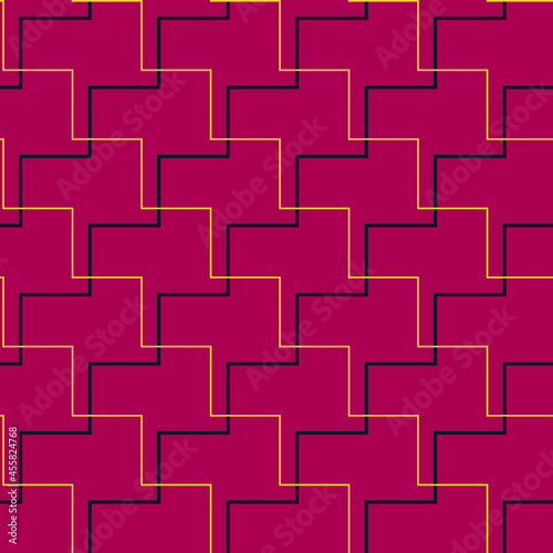 Seamless black red and gold abstract seesaw geometric textile pattern vector