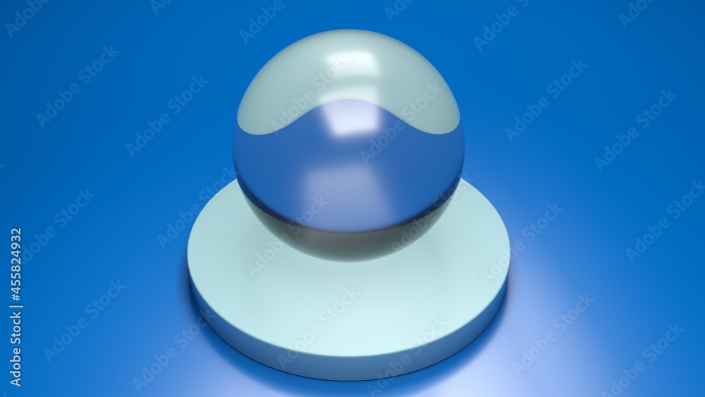 Abstract glass sphere on blue circle on blue desk - 3D rendering illustration Abstract glass sphere on blue circle on blue desk - 3D rendering illustration