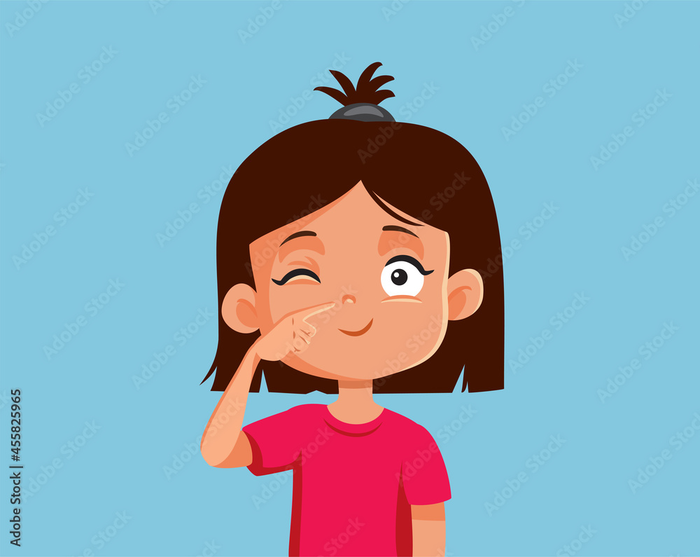 Little Girl Pointing to Her Nose Vector Cartoon Little Girl Pointing to Her Nose Vector Cartoon