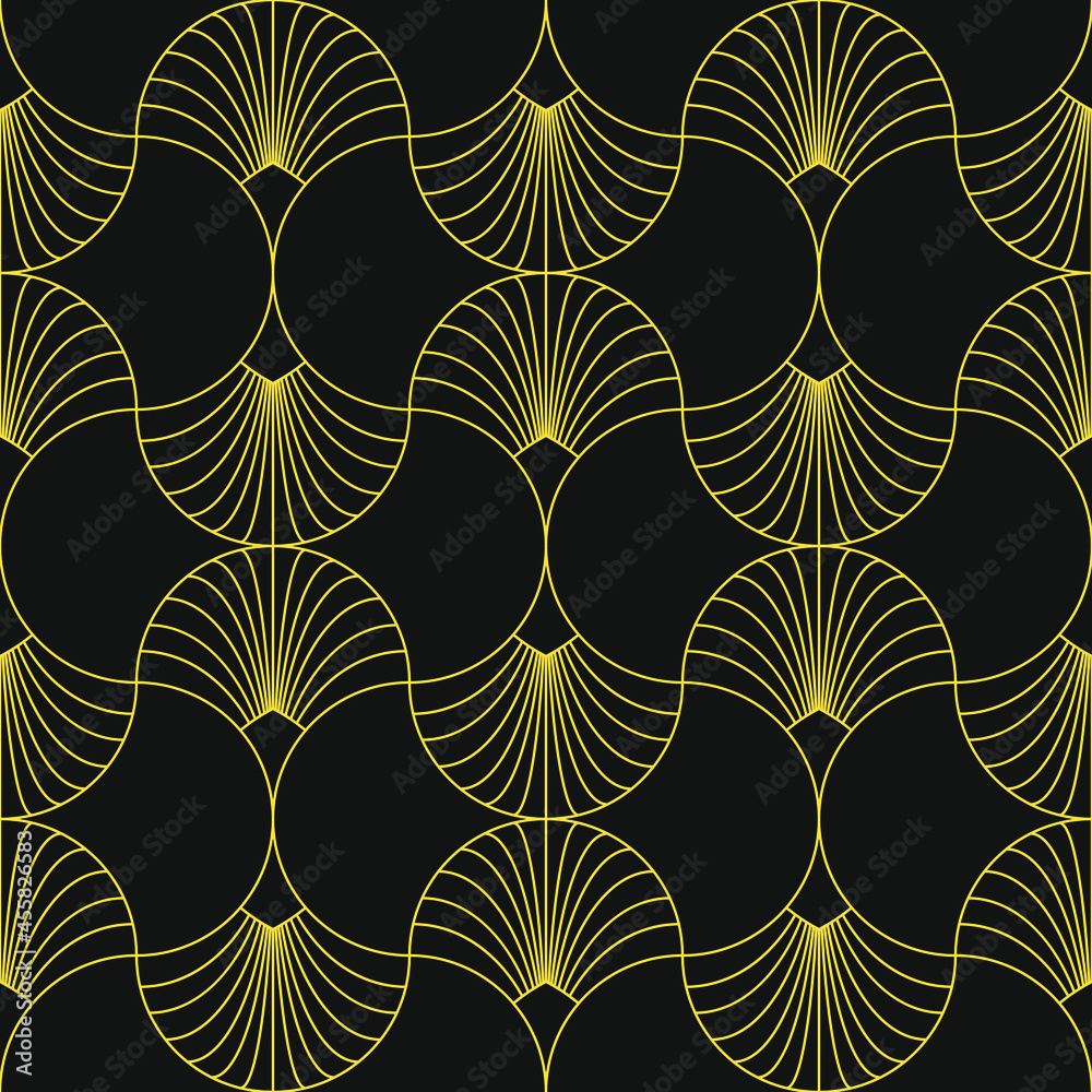 Seamless black and gold art deco ogee textile pattern vector
